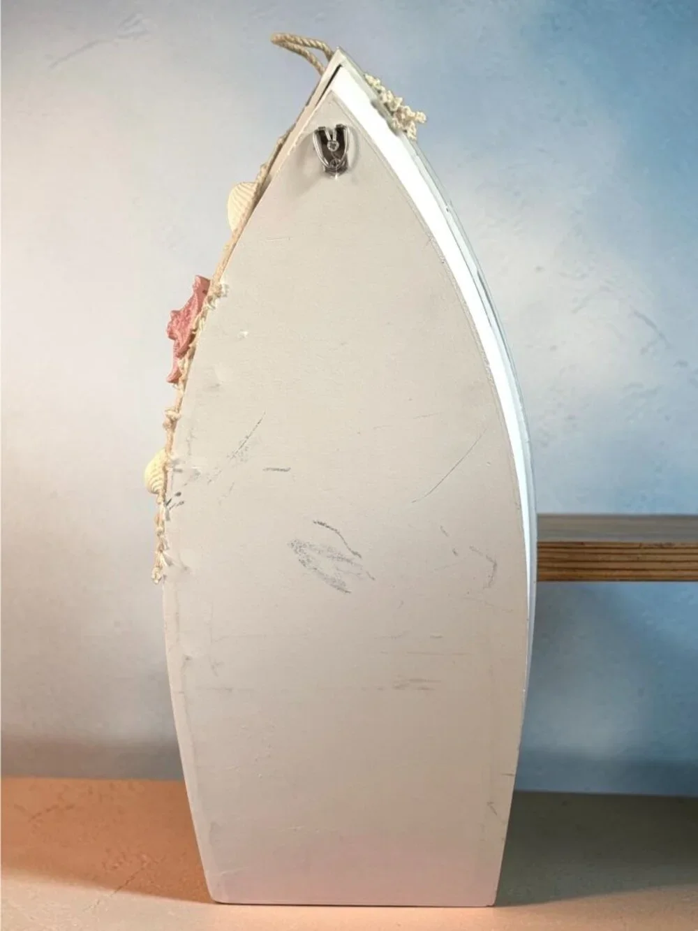 Nautical-Themed Wooden Boat Display Shelf With Anchors & Netting Decoration